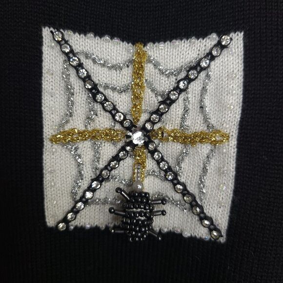 Berek 2 by Takako Sakon Women's SZ S Black Spider Web Sequin Sweater/Top - Picture 2 of 7